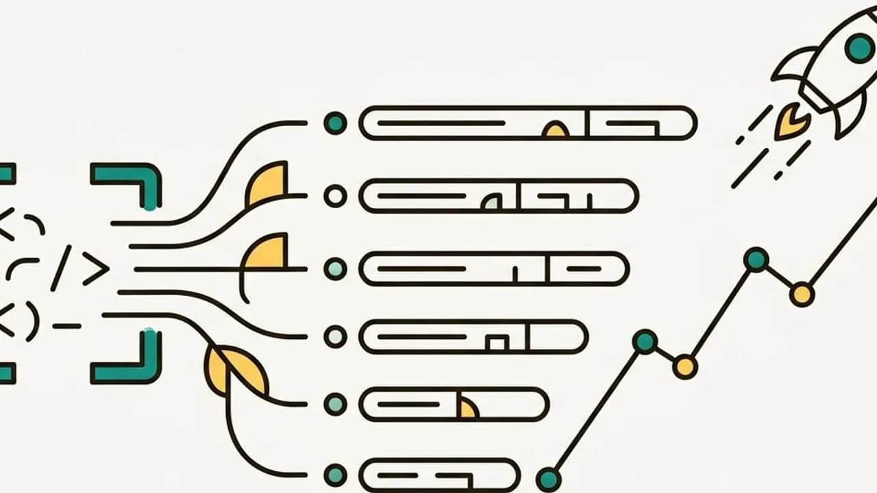 Line-art illustration mapping a GitHub repository icon into quantified resume bullet points, with an upward graph and a small rocket showing measurable impact